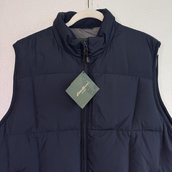Eddie Bauer Down Vest Mens Large Classic Outdoor Warm Jacket Layer Navy Blue NEW - Picture 4 of 11